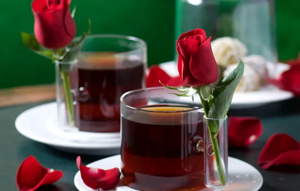 Picture love, tea, romance, mood, rose, roses, petals, Cup, love, rose, drinks, gently, harmony, holidays, harmony, …