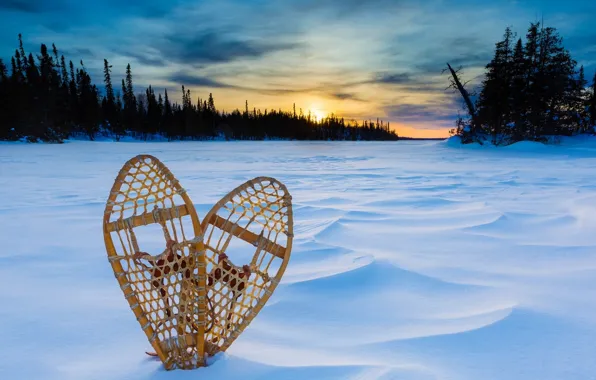 Picture winter, snow, sunset, Canada, Ontario, Canada, Ontario, Thunder Bay, snow boots, Thunder Bay, Lake Superior, …