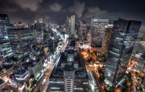 Picture night, the city, lights, the evening, Japan, Osaka