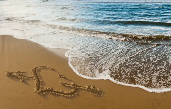 Picture sand, beach, love, romance, heart, figure, love, beach, sea, heart, sand, design by Marika
