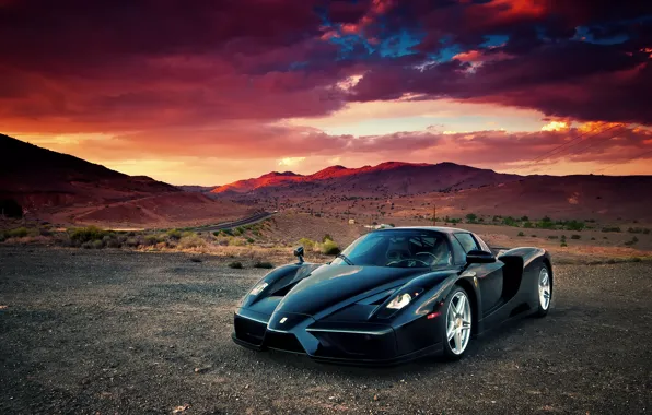 Picture clouds, sunset, desert, supercar, Ferrari Enzo, Ferrari what Enzo's info