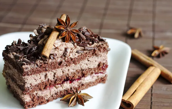 Picture chocolate, plate, sweets, cake, cake, cinnamon, cream, dessert, spices, Anis