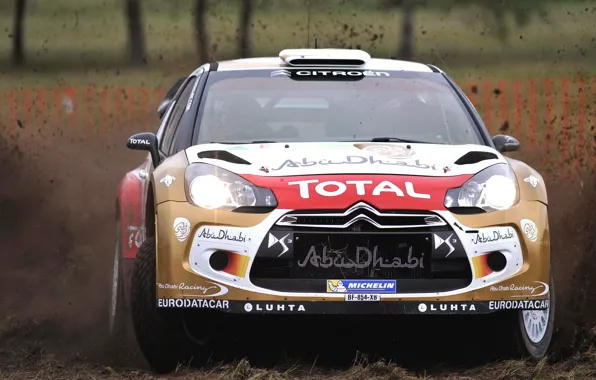 Picture Auto, Sport, Machine, Turn, Race, Skid, Dirt, Citroen, Lights, DS3, WRC, Rally, Rally, The front