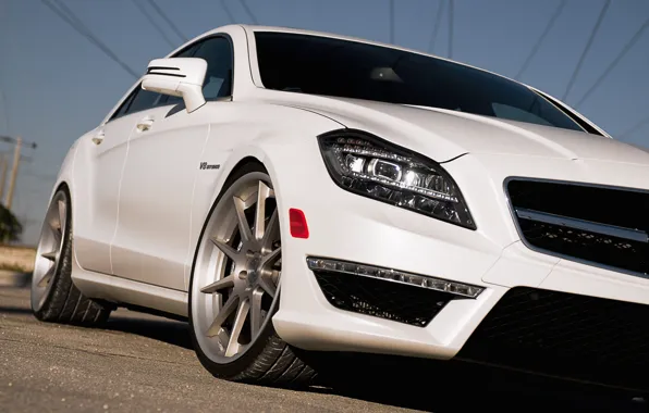 Picture white, Mercedes-Benz, white, AMG, the front part, Mercedes Benz, CLS-class, C218, CLS 63