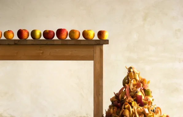 Picture table, apples, peel