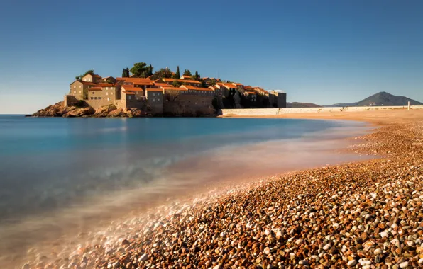 Wallpaper sea, shore, home, Montenegro, Budva, Sveti Stefan, Saint Stephen
