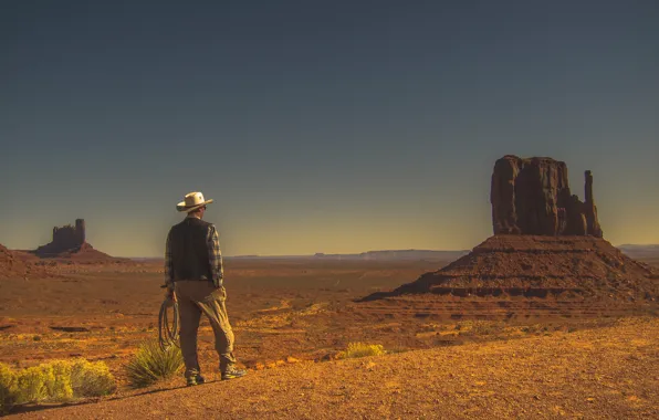 Picture desert, Monument Valley, cowboy, dry