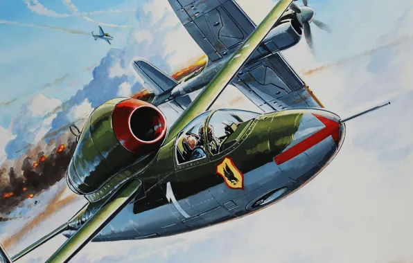 Picture figure, Luftwaffe, Heinkel, People Jager, Salamander, He 162, Sparrow, German single-engine jet fighter