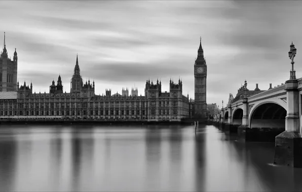 Picture bridge, night, London, England, Big Ben