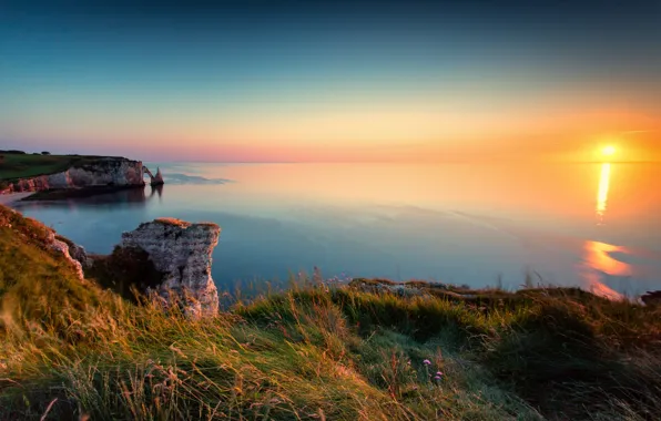 Picture landscape, nature, Sunset, The Cliffs of Étretat