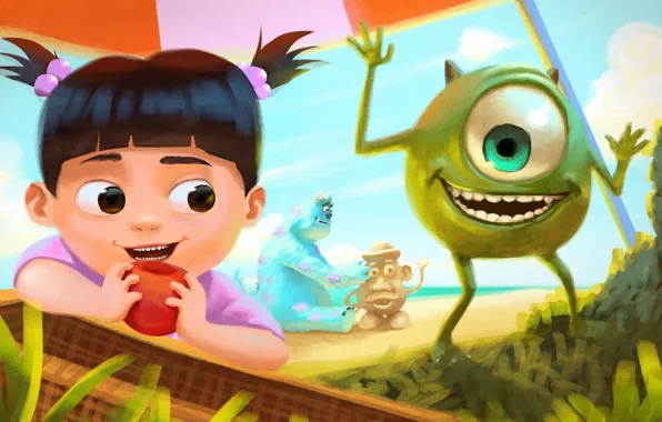 Picture Disney, Pixar, Cartoon, one-eyed, Monsters.Inc, Monsters Inc., Mike Wazowski, Sulley, Boo, James P. Sullivan, Mary …
