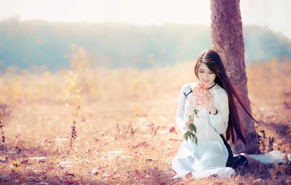 Picture girl, light, flowers, Asian
