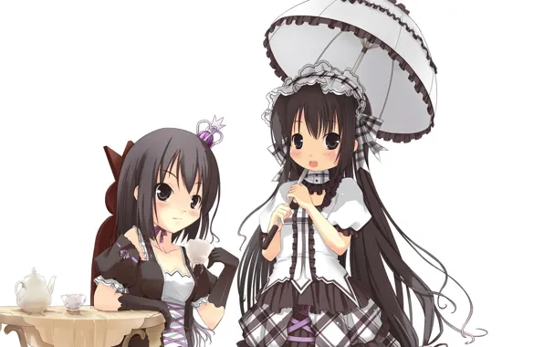 Picture girl, umbrella, Gothic, anime, the tea party, Princess, table