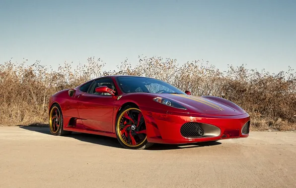 Picture red, tuning, F430, supercar, ferrari, chrome, the front, RED, Chrome
