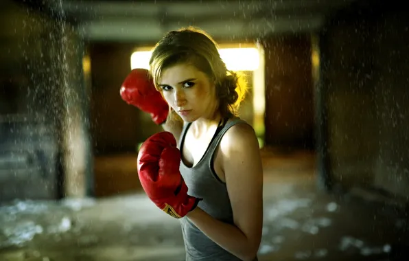 Picture look, girl, Mike, Boxing, gloves