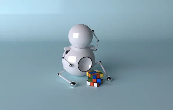 Picture reflection, balls, figure, man, cube, Rubik, render