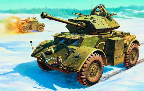 Picture war, art, painting, ww2, British Heavy Recon Vehicle Staghound Mk III