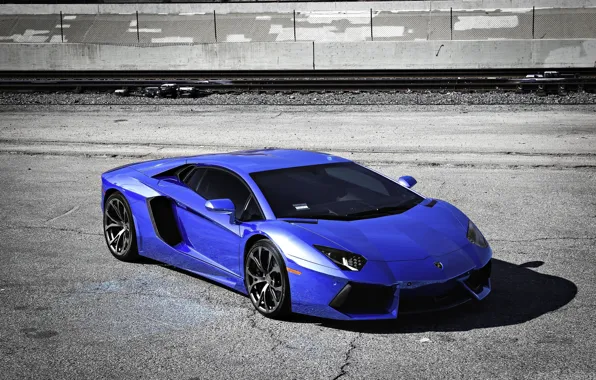 Picture blue, shadow, railroad, lamborghini, blue, aventador, lp700-4, Lamborghini