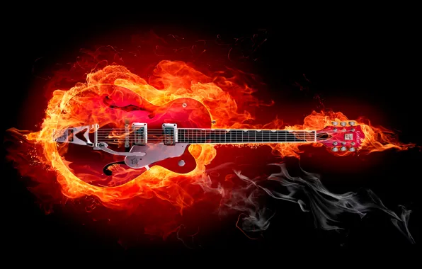 Picture fire, red, guitar