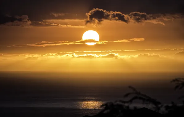 Picture beach, the sky, the sun, sunset, the ocean, horizon, Sunset, Hawaii, Hawaiian