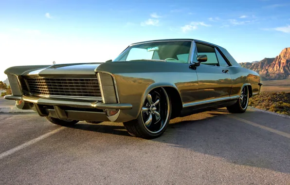 Picture the sky, green, Buick, 1965, muscle car, Riviera, Riviera, Buick, green metallic