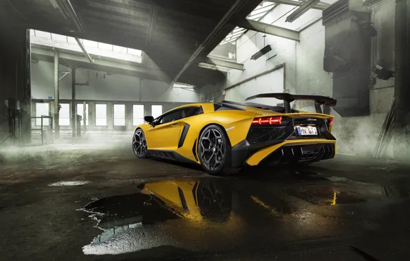 Picture yellow, Lamborghini, supercar, spoiler, back, Aventador, exhausts, Novitec, Torado, LP 750-4
