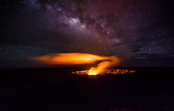 Picture stars, fire, lava, crater, The Milky Way, secrets
