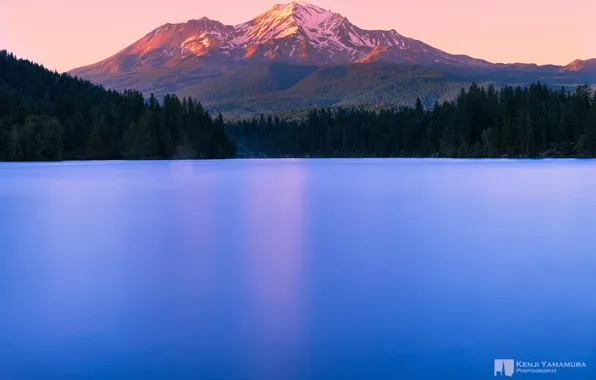 Picture sunset, lake, mountain, top, photographer, Kenji Yamamura