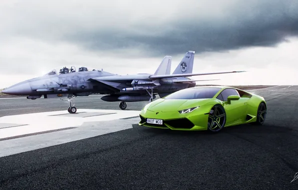 Picture Lamborghini, Green, Fighter, Lamborghini, Runway, Green, Supercar, Supercar, Fighter, Huracan, Huracan, LP610-4, Runway