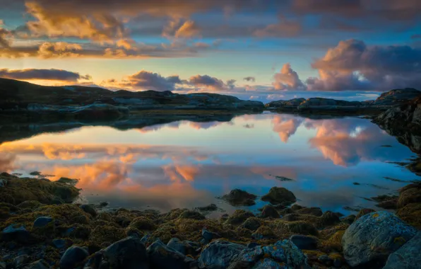 Picture sunset, reflection, Norway
