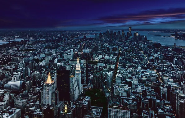 Picture City, Night, Manhattan, Skyline, New-York, Architecture, Gotham, Cityscape
