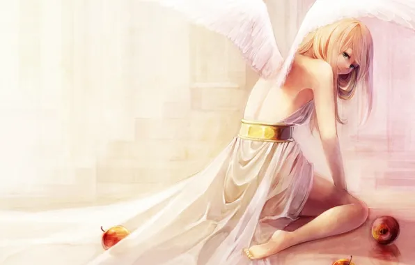 Picture girl, smile, Apple, wings, angel, blonde