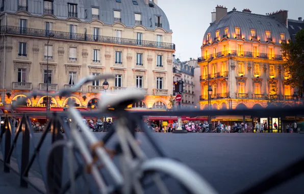 Picture the city, France, Paris, building, home, the evening, fence, backlight, area, Paris, architecture, France, bikes