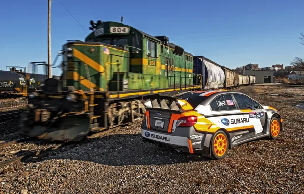 Picture train, Subaru, railroad, WRX, STI, Subaru, Rallycross, 2015