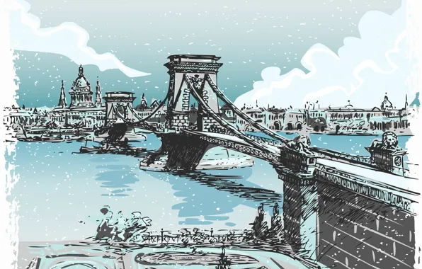 Picture bridge, the city, river, London, painting