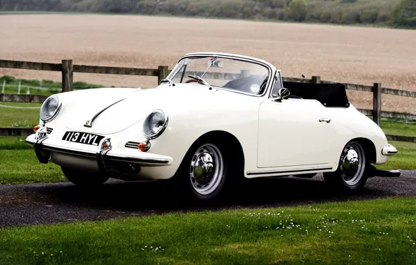 Picture field, white, grass, Roadster, Porsche, Roadster, Porsche, classic, the front, fence, 1962, 1600, 356B, T-6