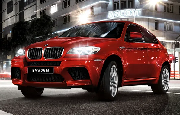 Picture night, red, bmw, speed, jeep, bmw x6, икс6