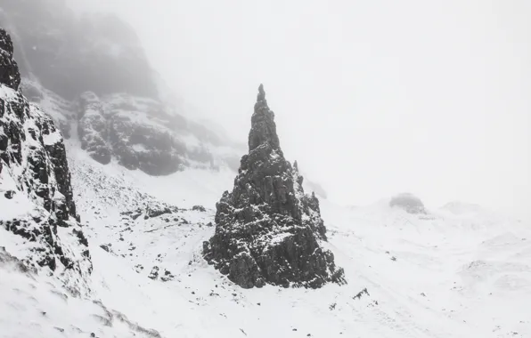 Picture rock, winter, mountain, snow, fog, freeze, mist, frost, peak