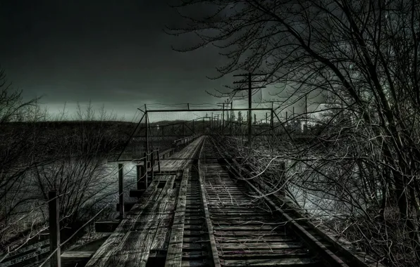 Picture road, branches, the darkness, iron