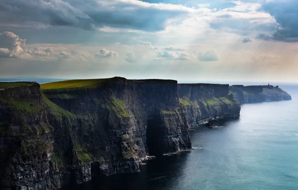 Picture clouds, open, rocks, Ireland, the deep sea, cliffs, The Cliffs