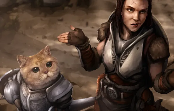 Picture cat, girl, armor, lydia