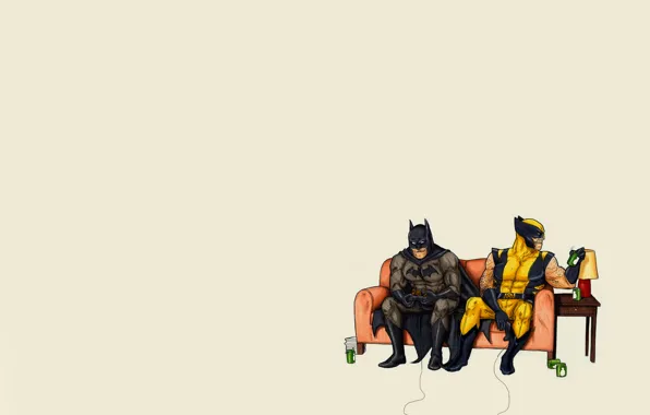 Picture sofa, lamp, minimalism, Batman, joystick, banks, drives, Batman, play, wolverine, comic, Wolverine