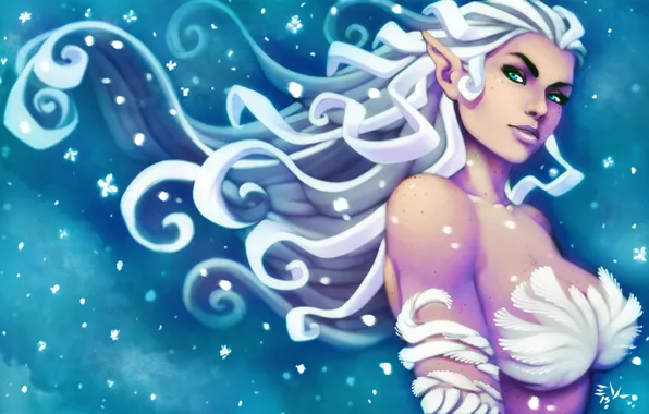 Picture chest, look, girl, hair, fantasy, ears, art, snow queen