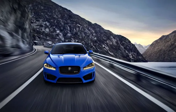 Picture Jaguar, Auto, Blue, The hood, Sedan, Lights, XFR-S