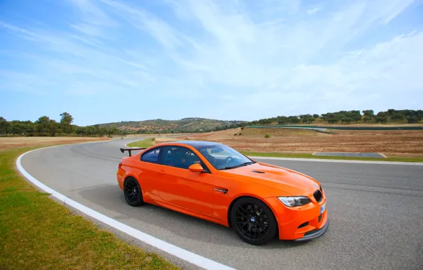 Picture The sky, Auto, Road, BMW, Wheel, Boomer, BMW, Orange, Track, GTS, Side view