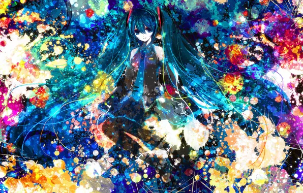 Picture paint, anime, Hatsune Miku, Vocaloid, blue hair