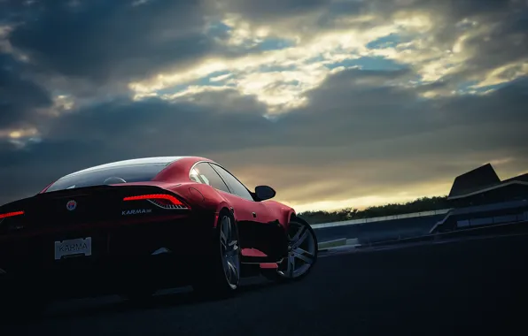 Picture car, machine, sunset, red, sunset, fisker, karma