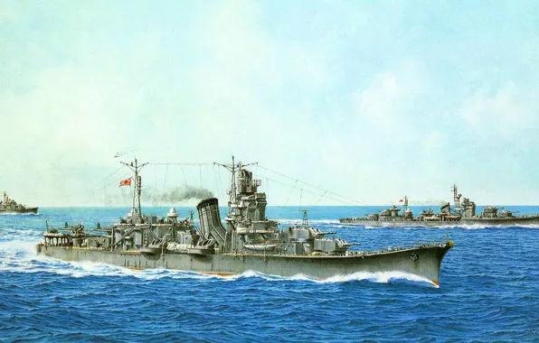 Picture sea, figure, art, Japanese, in the campaign, WW2, &quot;Furutaka&quot;, light cruiser, &quot;Oyodo&quot;