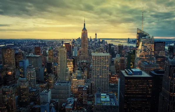 Picture sunset, New York, horizon, Manhattan, skyline, sunset, New York, Manhattan, The Empire State Building, Empire …