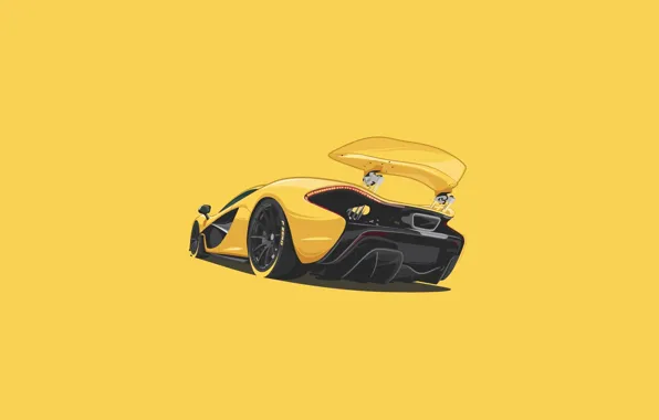 Picture McLaren, Yellow, Supercar, Rear, Minimalistic